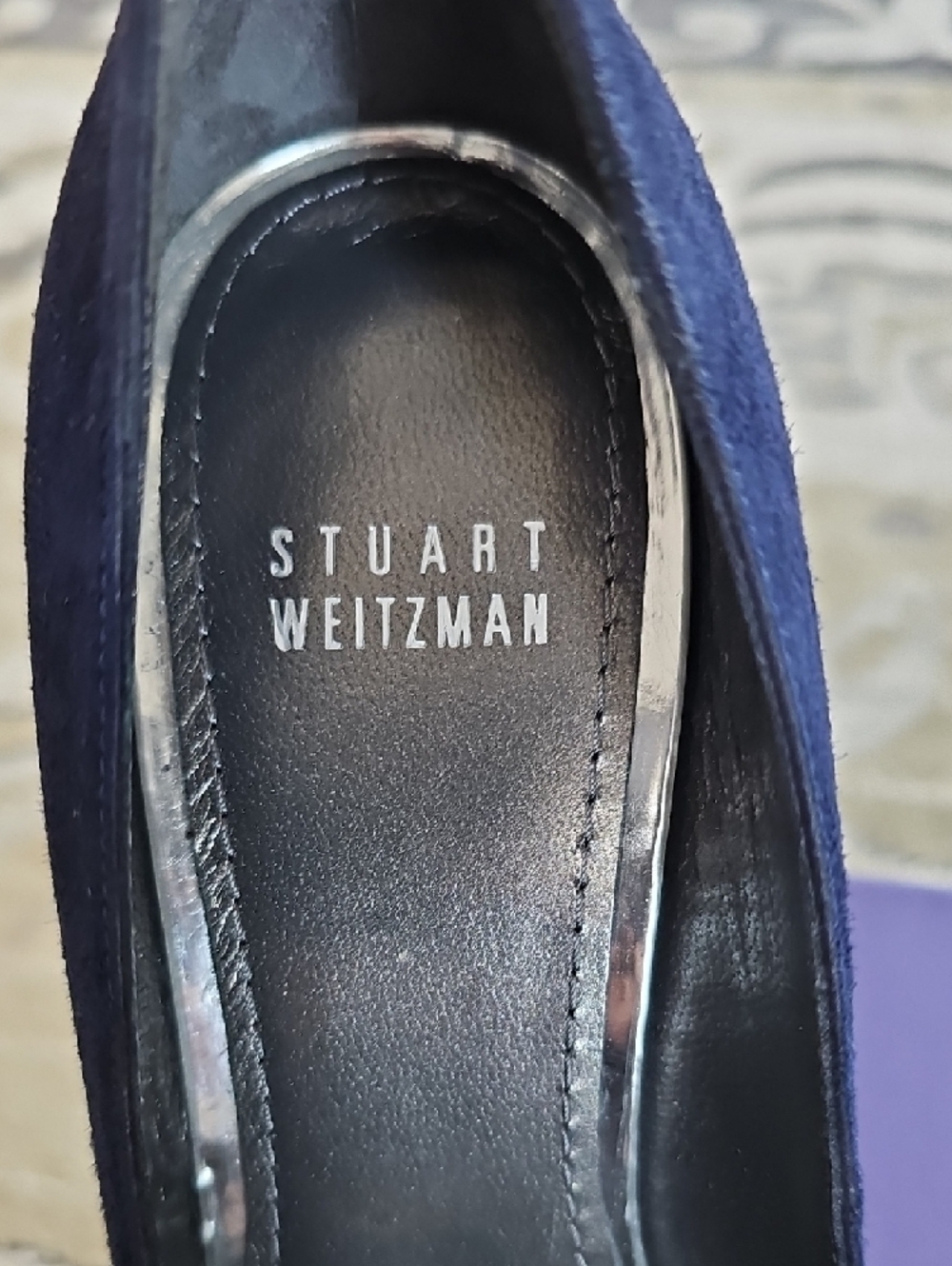 Stuart Weitzman Navy Suede Pointed-Toe Stiletto Pumps - Picture 2 of 8